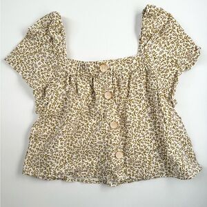 Rylee + Cru size 8/9 Cream and Brown Floral Blouse